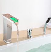 Juno Chrome Finish LED Waterfall Bath-Tub Faucet with Handheld Shower
