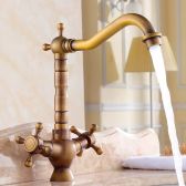 Juno Classic Antique Brass Dual Handle Bathroom Sink Faucet