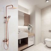 Juno Contemporary Rose Gold Square 8 Inch Rain Shower Head With Shower Faucet