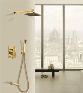 Juno Luxury Wide Golden Rain Bathroom Shower with Arm Shower