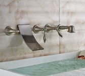 Brushed Nickel Wall Mount Waterfall Tub Faucet with Handheld Shower