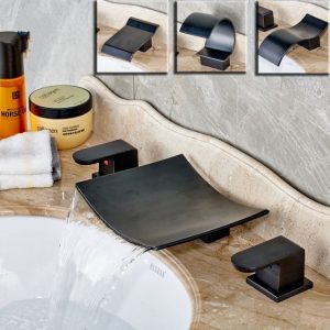 best black deck mount waterfall tub faucets