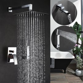 Chrome Wall Mounted Rain Waterfall with Bathroom Handheld Shower Head