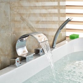 Juno Chrome Polished Waterfall Roman Tub Faucets With Handheld Shower